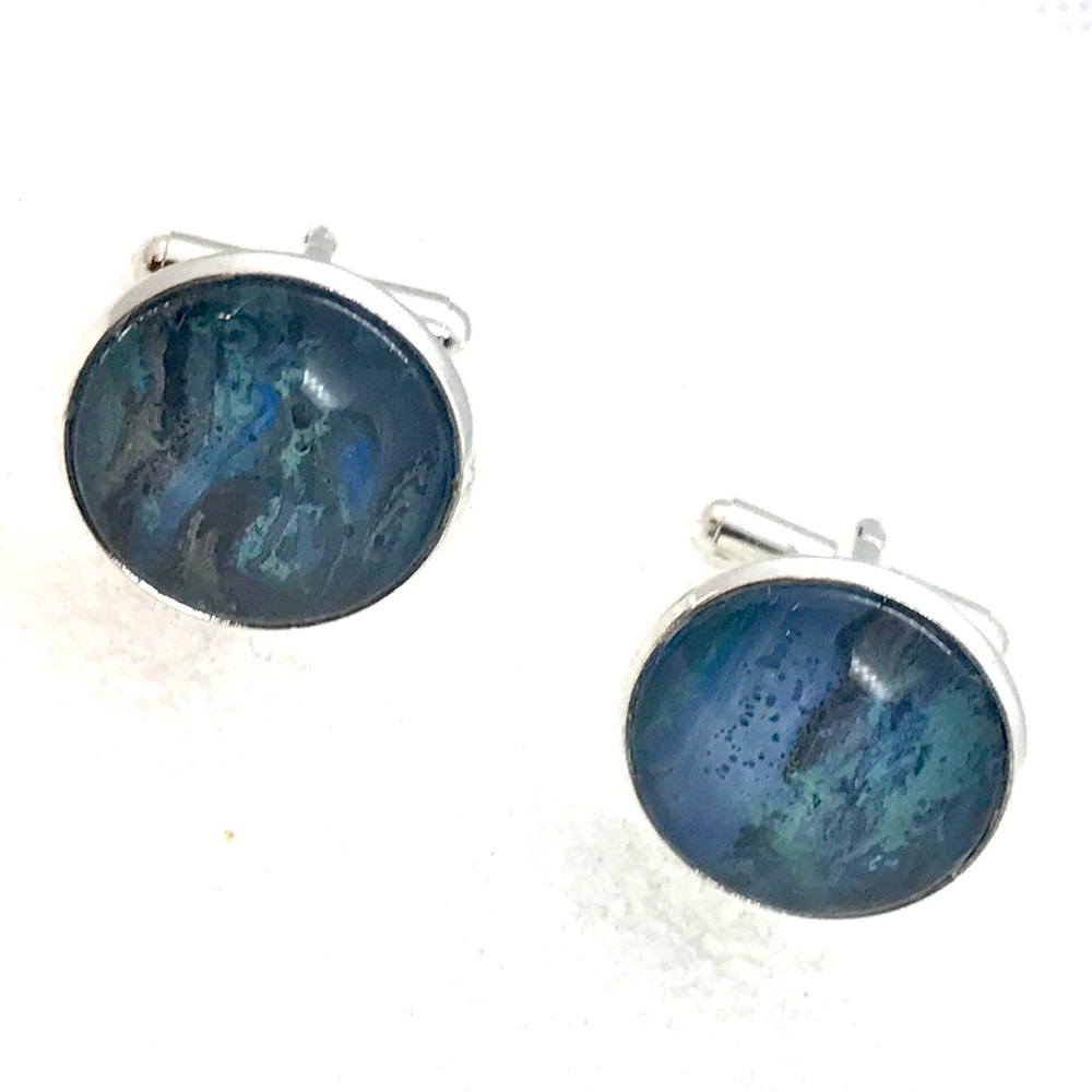 Cufflinks silver plated handcrafted glass